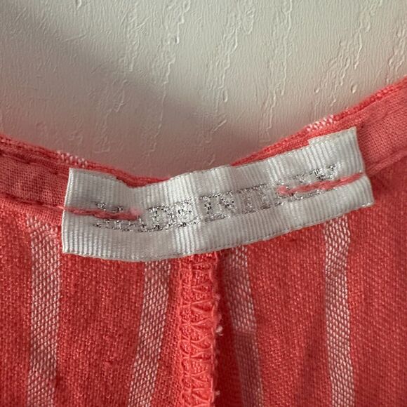 Made in Italy Linen Striped Romper Jumpsuit Coral Pink Tie Strap Boho Resort M/L - Picture 3 of 8